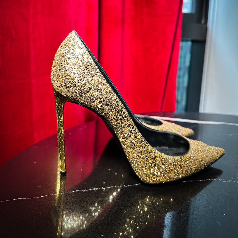 YSL Saint Laurent glitter golden pumps EU37.5